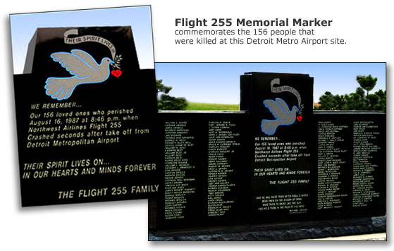 Memorial Marker at Detroit Metro Airport Crash Site